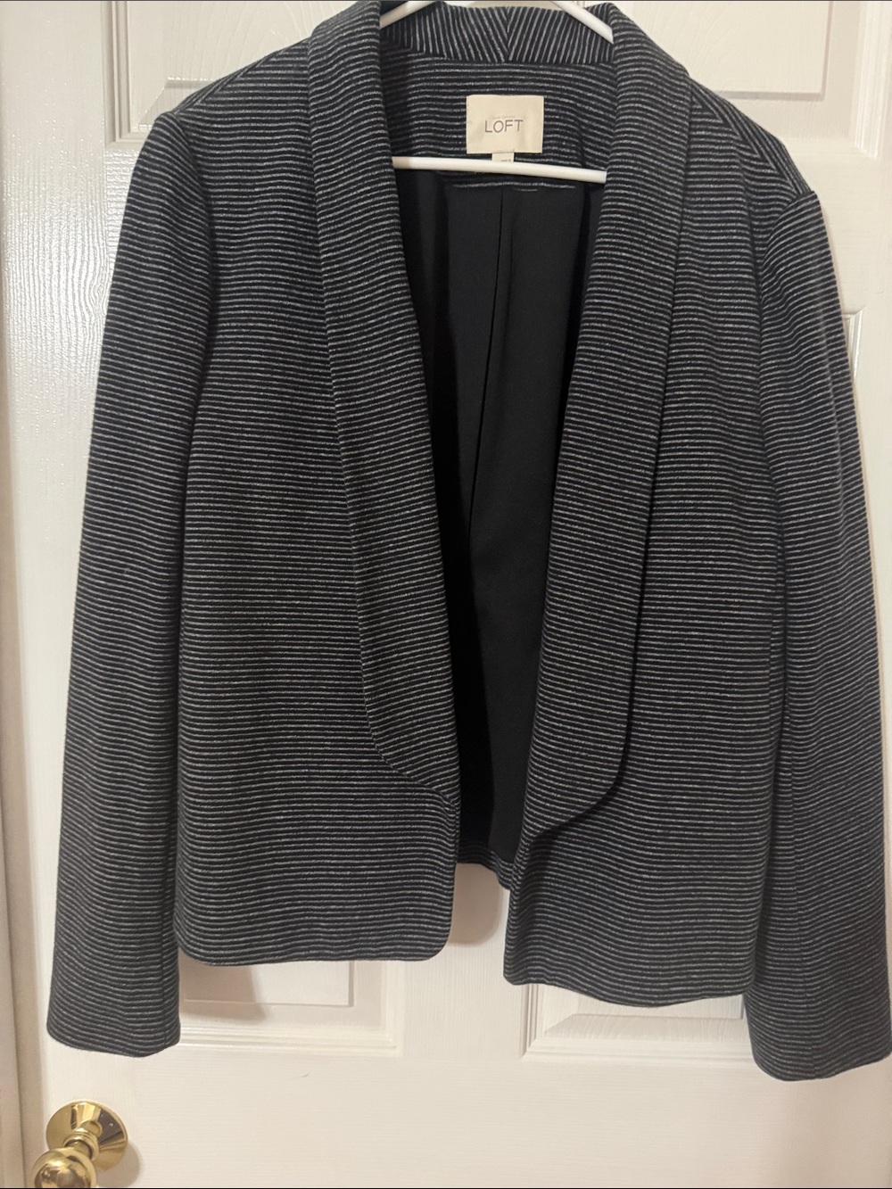 LOFT Black and Gray Striped Shawl-Collar Open Blazer -Size XL